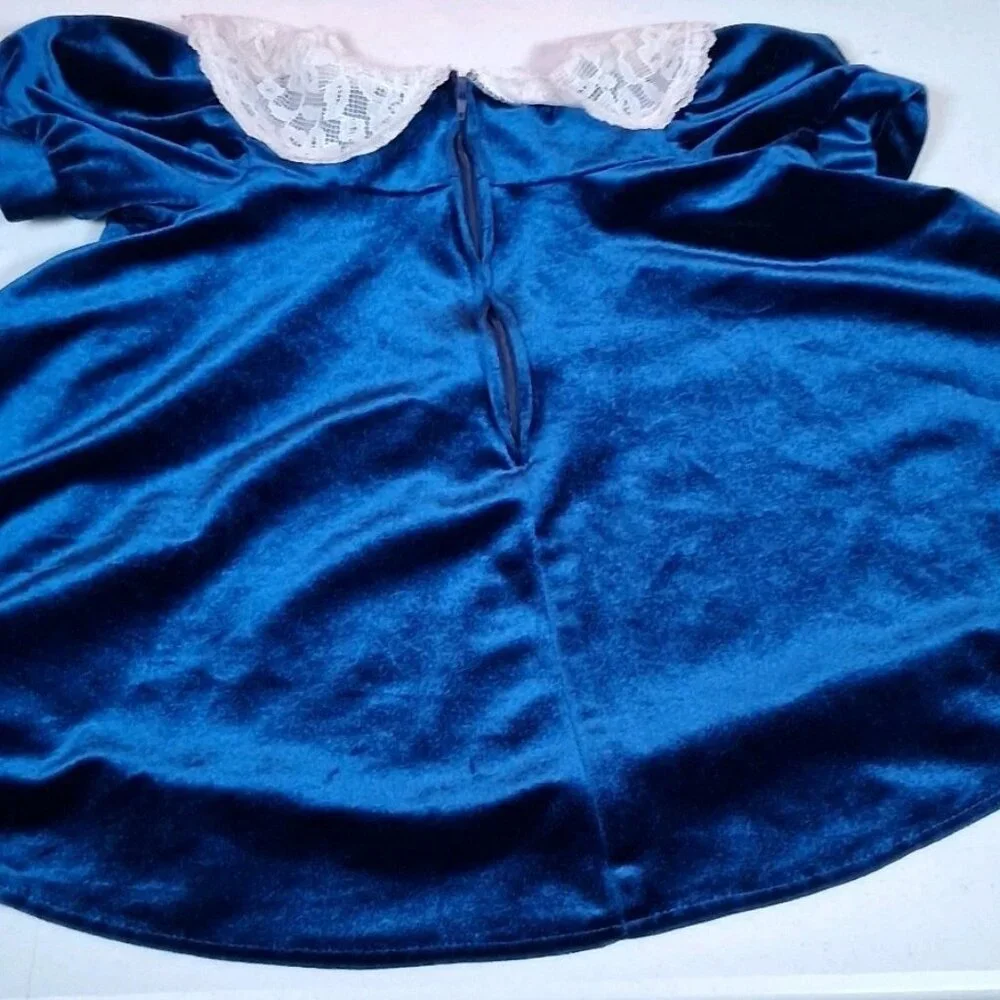Vintage The Little Trotter Dress Size 4 Royal Blue Velour Lace Collar Party - Picture 14 of 16